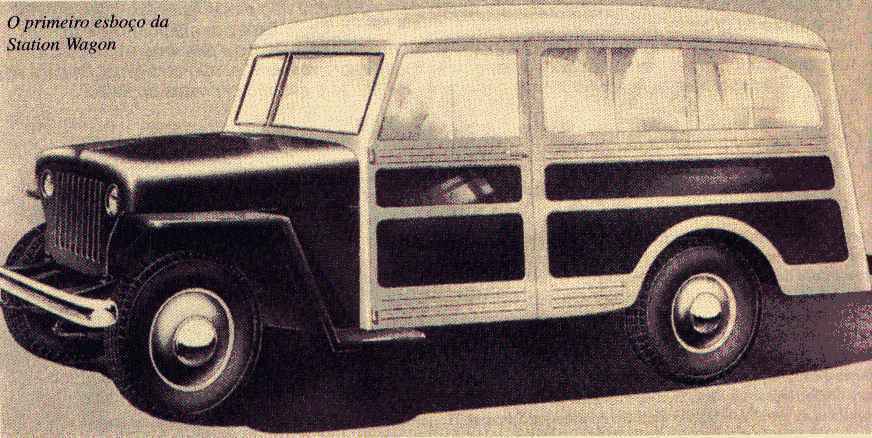 Foto do primeiro modelo mockup em madeira do Jeep Station Wagon.